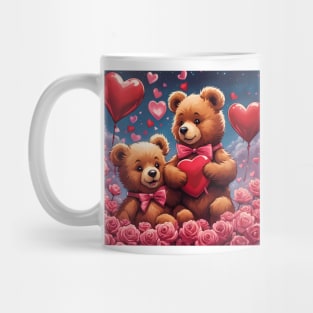 Teddy celebrating Valentines day, randome floating love hearts Mug